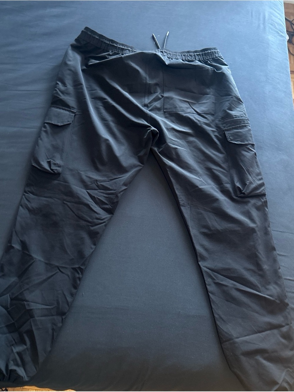 Men's Black Cargo Pants with Elastic Waist and Utility Pockets